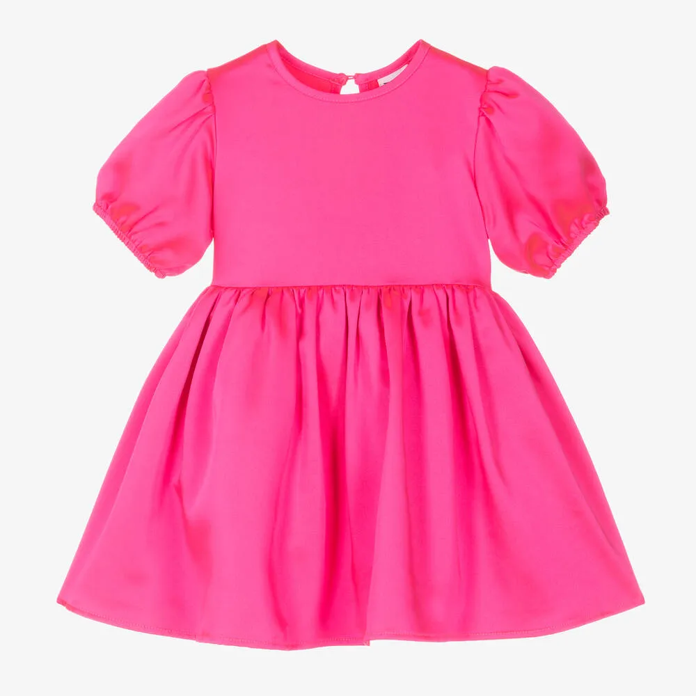 Girls Fuchsia Pink Satin Sash Dress