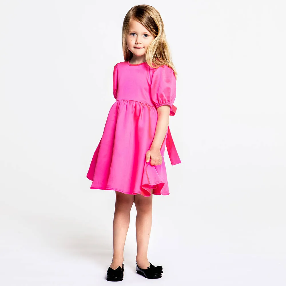 Girls Fuchsia Pink Satin Sash Dress