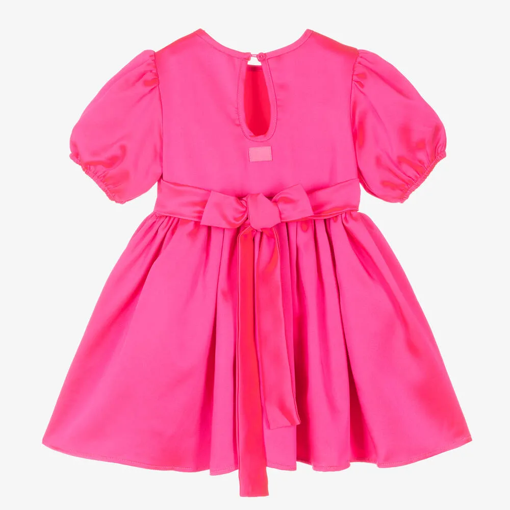 Girls Fuchsia Pink Satin Sash Dress