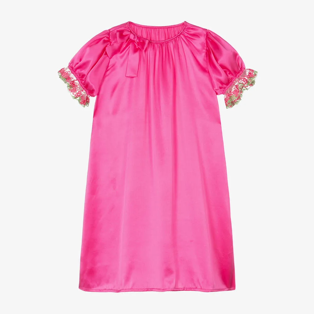 Girls Fuchsia Pink Silk Nightie