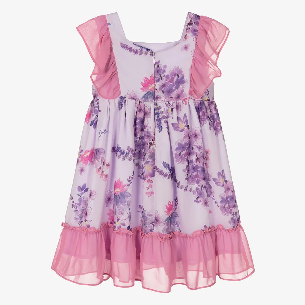 Girls Purple Floral Chiffon Dress