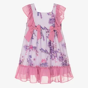 Girls Purple Floral Chiffon Dress