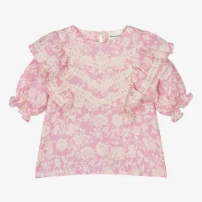 Girls Purple Floral Muslin Ruffle Blouse