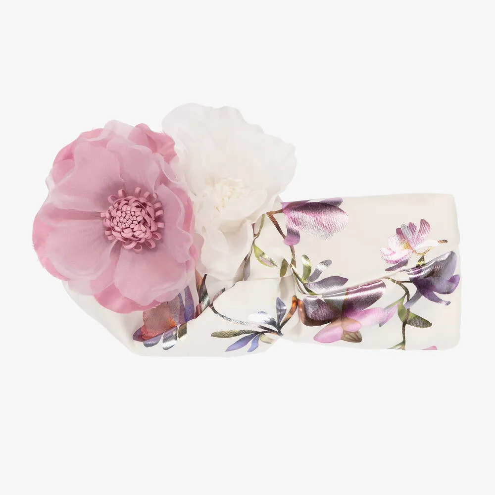 Girls White & Purple Floral Headband