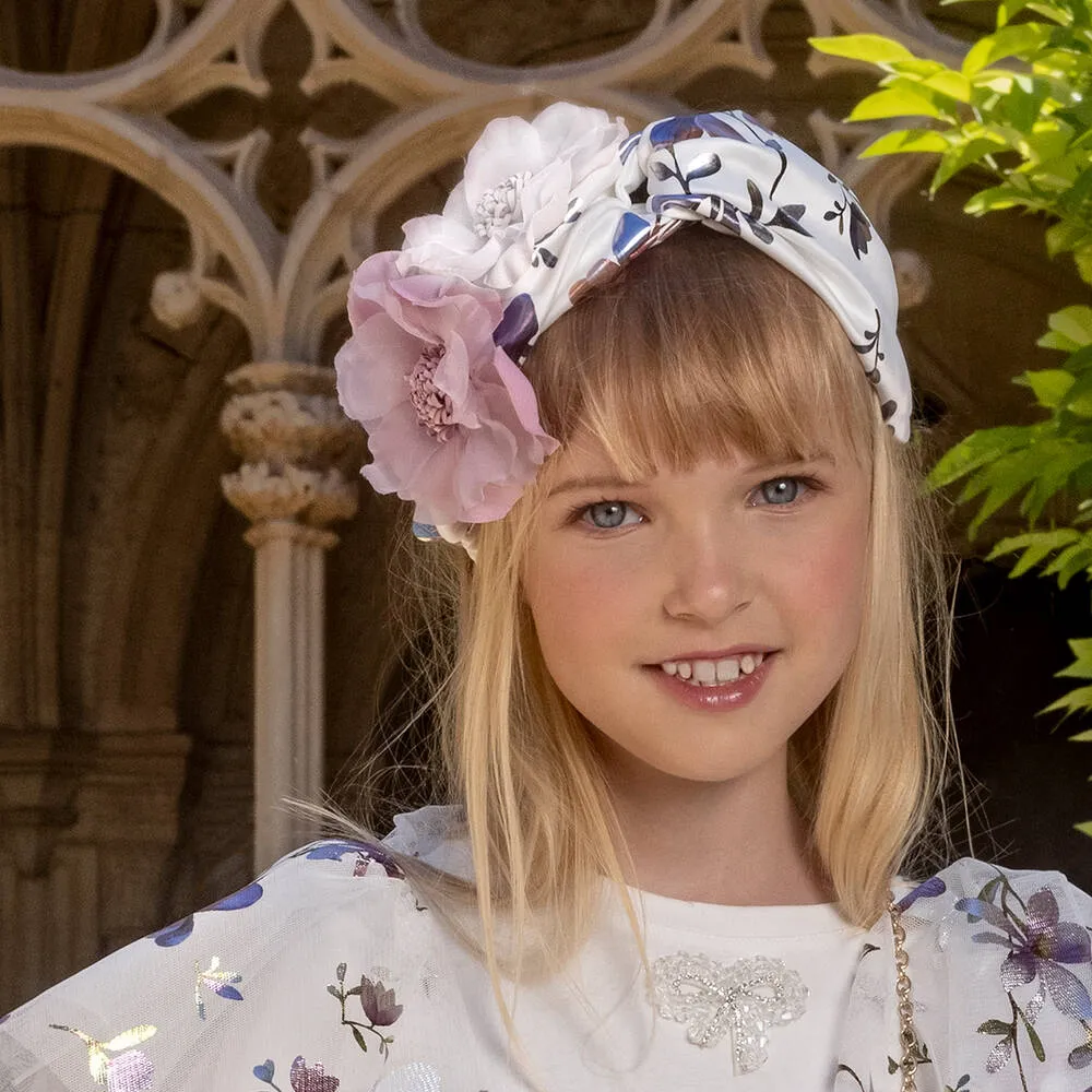 Girls White & Purple Floral Headband