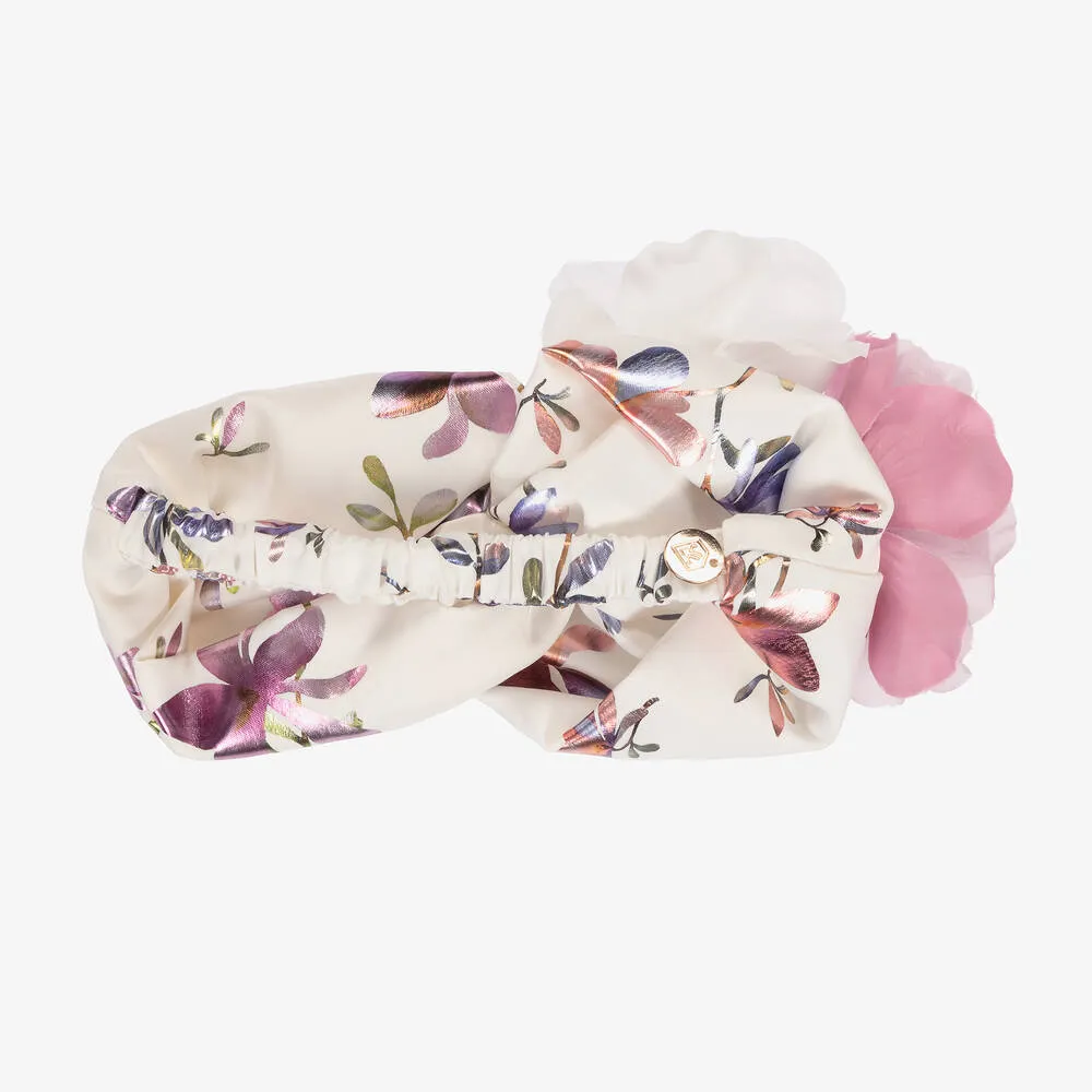 Girls White & Purple Floral Headband