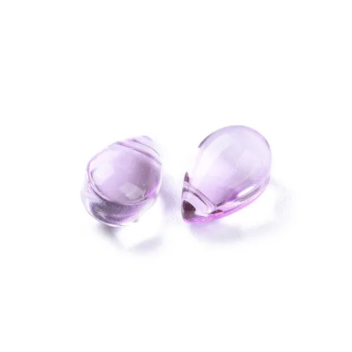 Glass Beads, Teardrop, Transparent, Top-Drilled, Medium Purple, 9mm