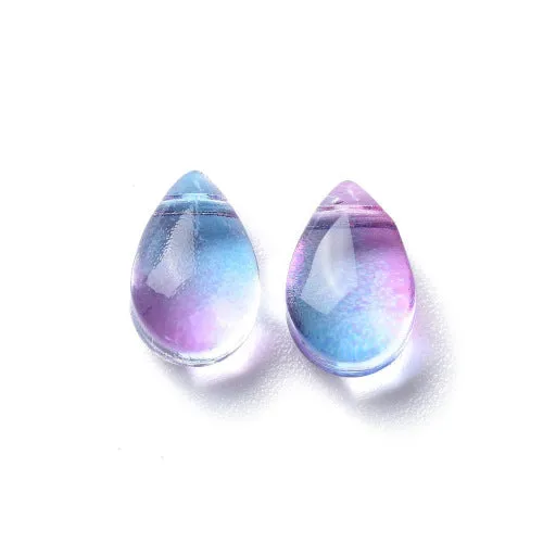 Glass Beads, Teardrop, Transparent, Top-Drilled, Two-Tone, Blue, Purple, 9mm