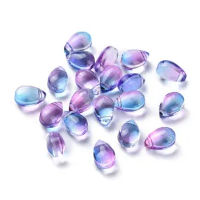 Glass Beads, Teardrop, Transparent, Top-Drilled, Two-Tone, Blue, Purple, 9mm