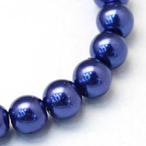 Glass Pearl Beads, Strand, Dark Blue, Round, 8mm