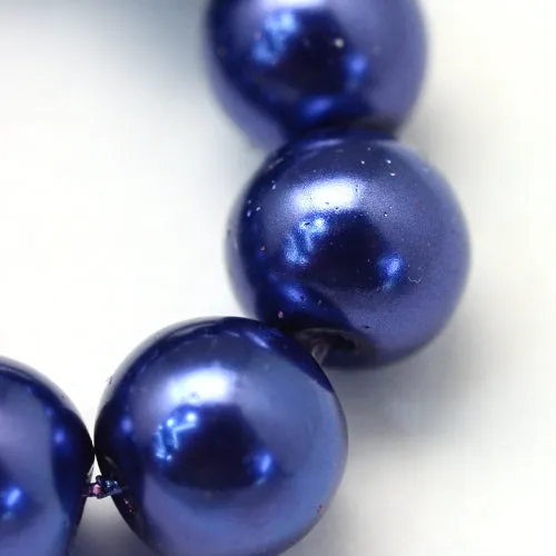 Glass Pearl Beads, Strand, Dark Blue, Round, 8mm