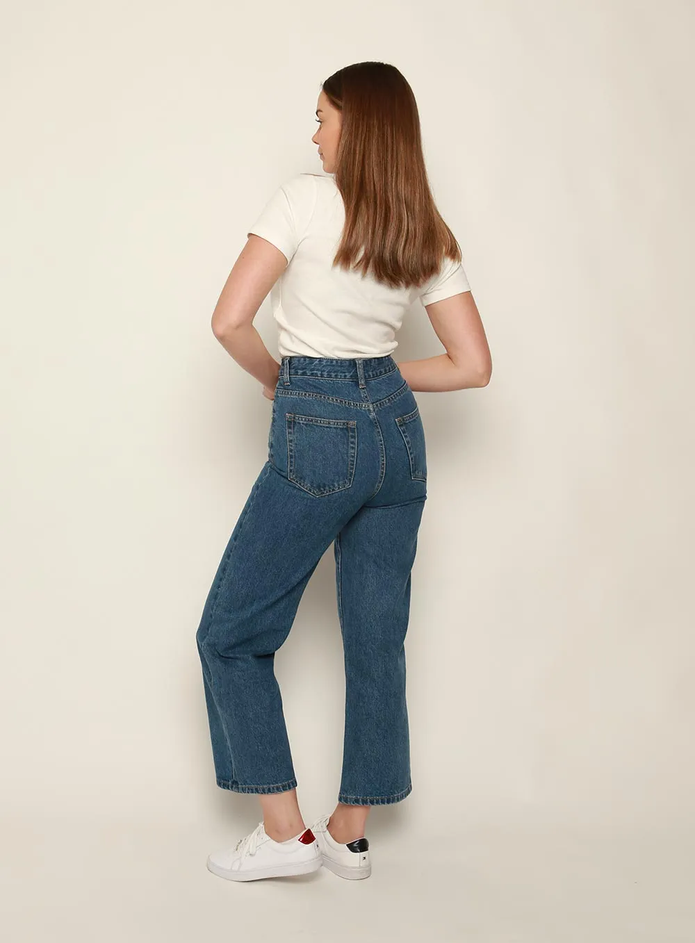 Grace High Rise Straight Crop Jean-DARK BLUE