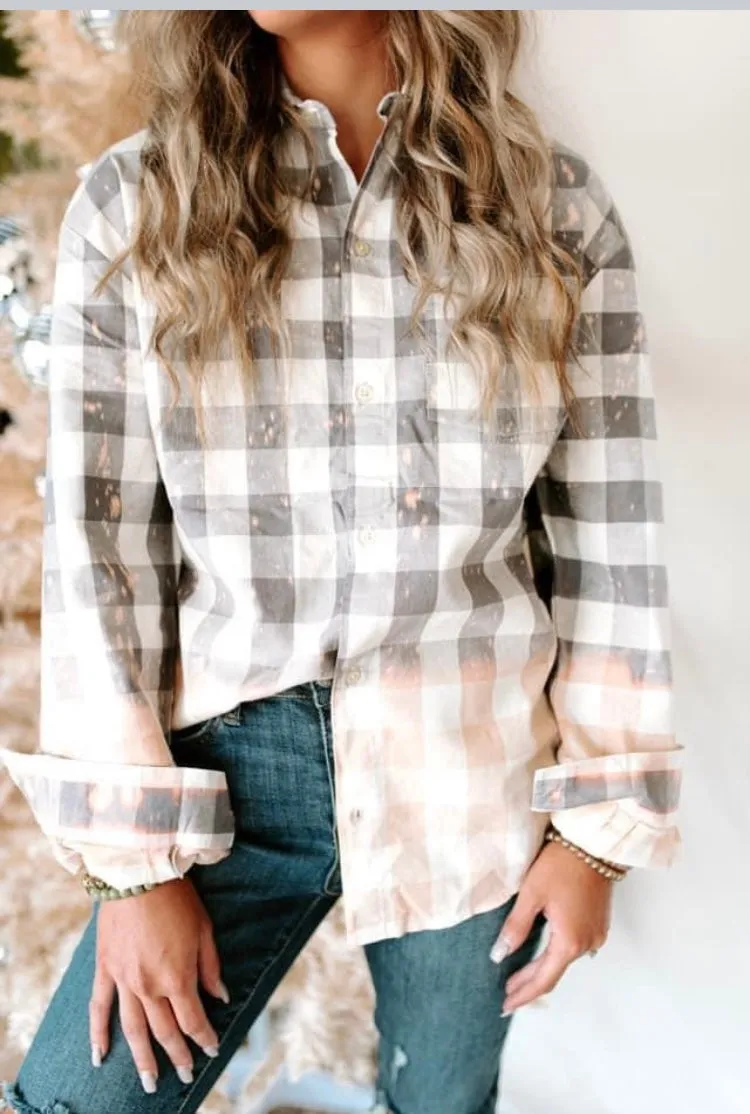 Gray Bleached Plaid Shirt