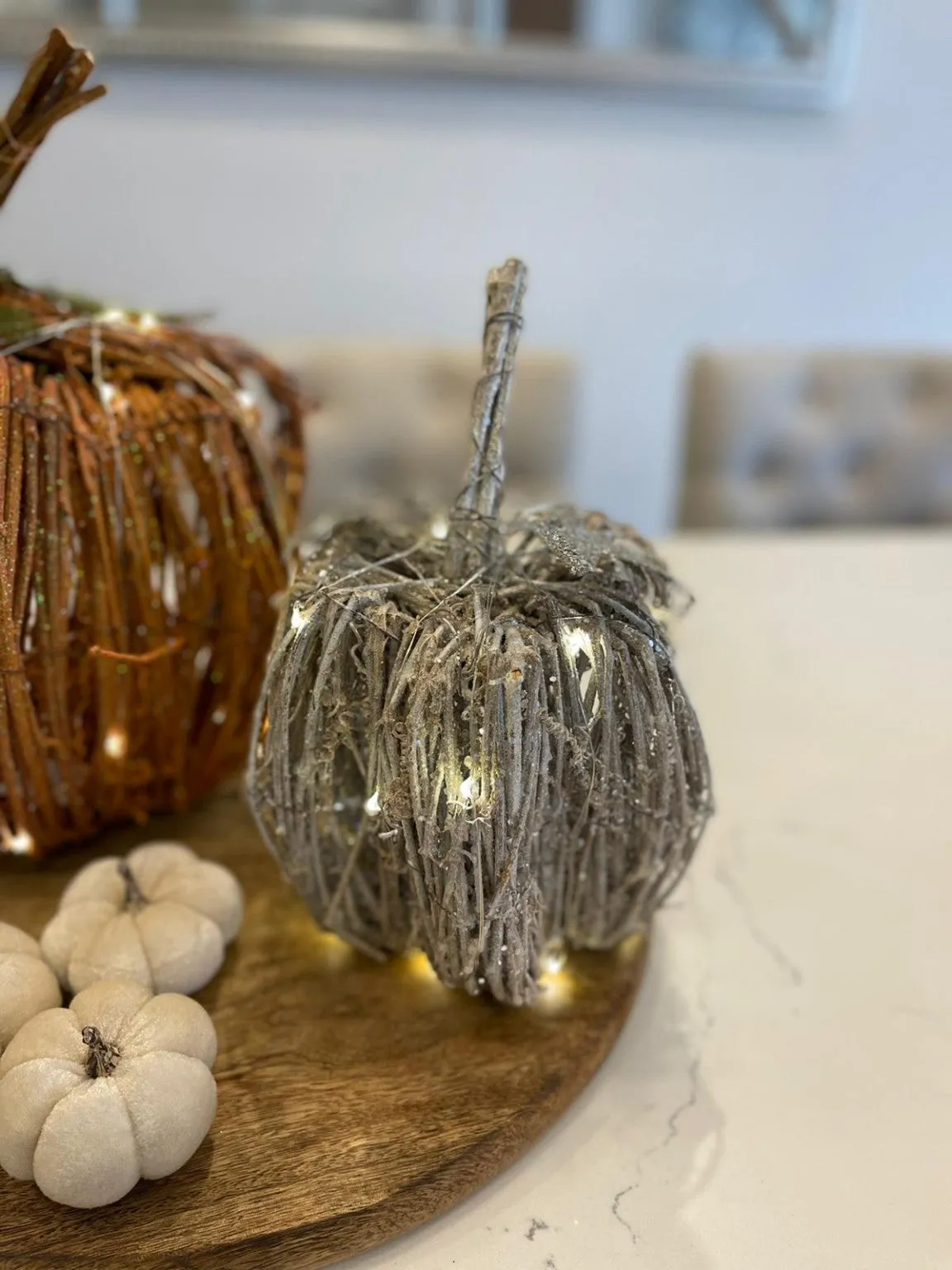 Grey Light Up Glitter Pumpkin