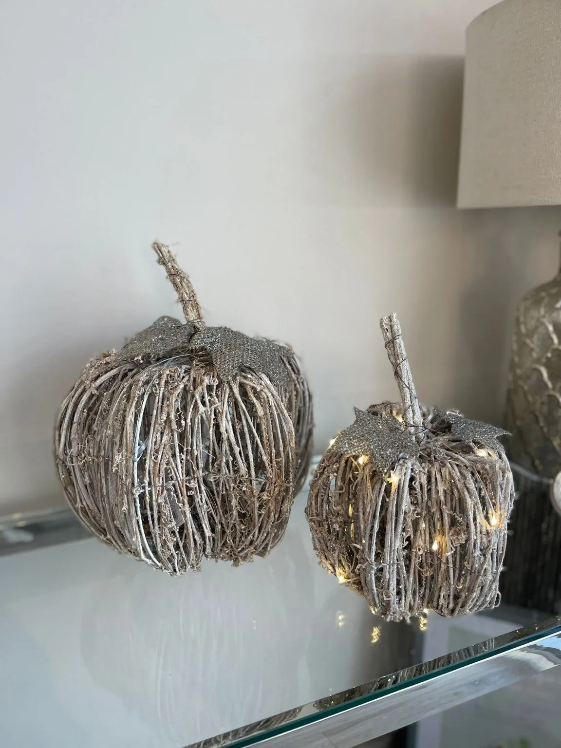 Grey Light Up Glitter Pumpkin