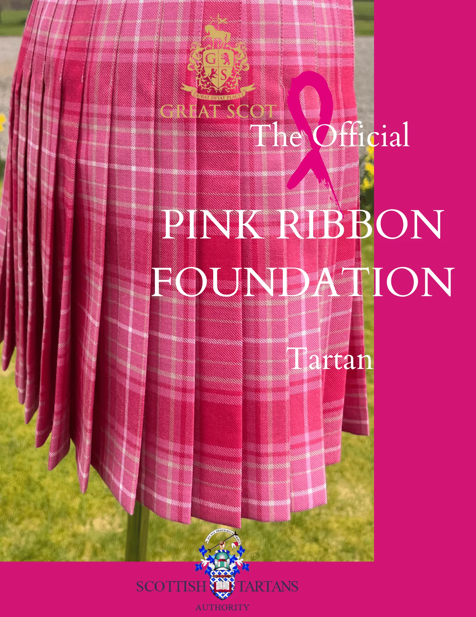 Hostess Kilt, Short Lengths (Curaidh - The Official Pink Ribbon Tartan)