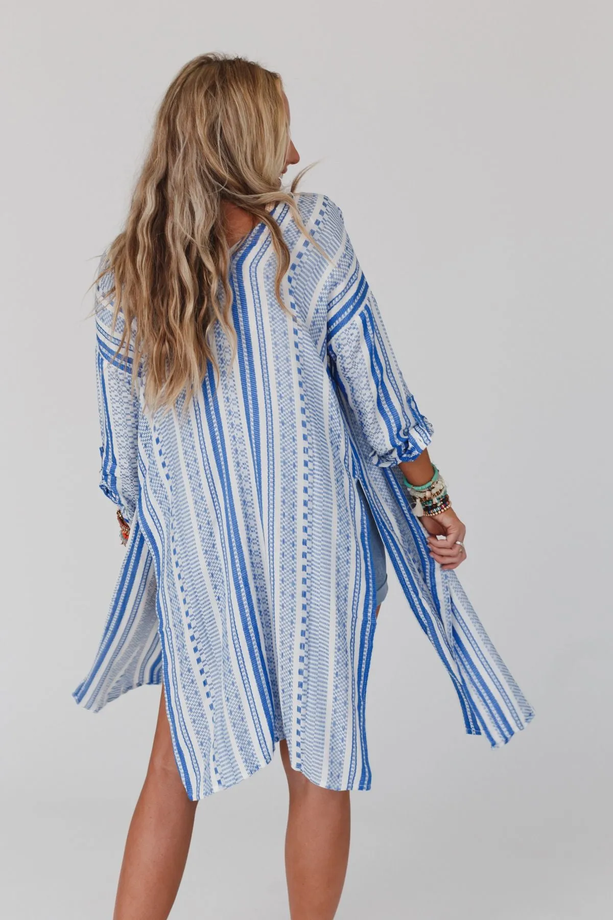 In The Moment Striped Duster - Blue