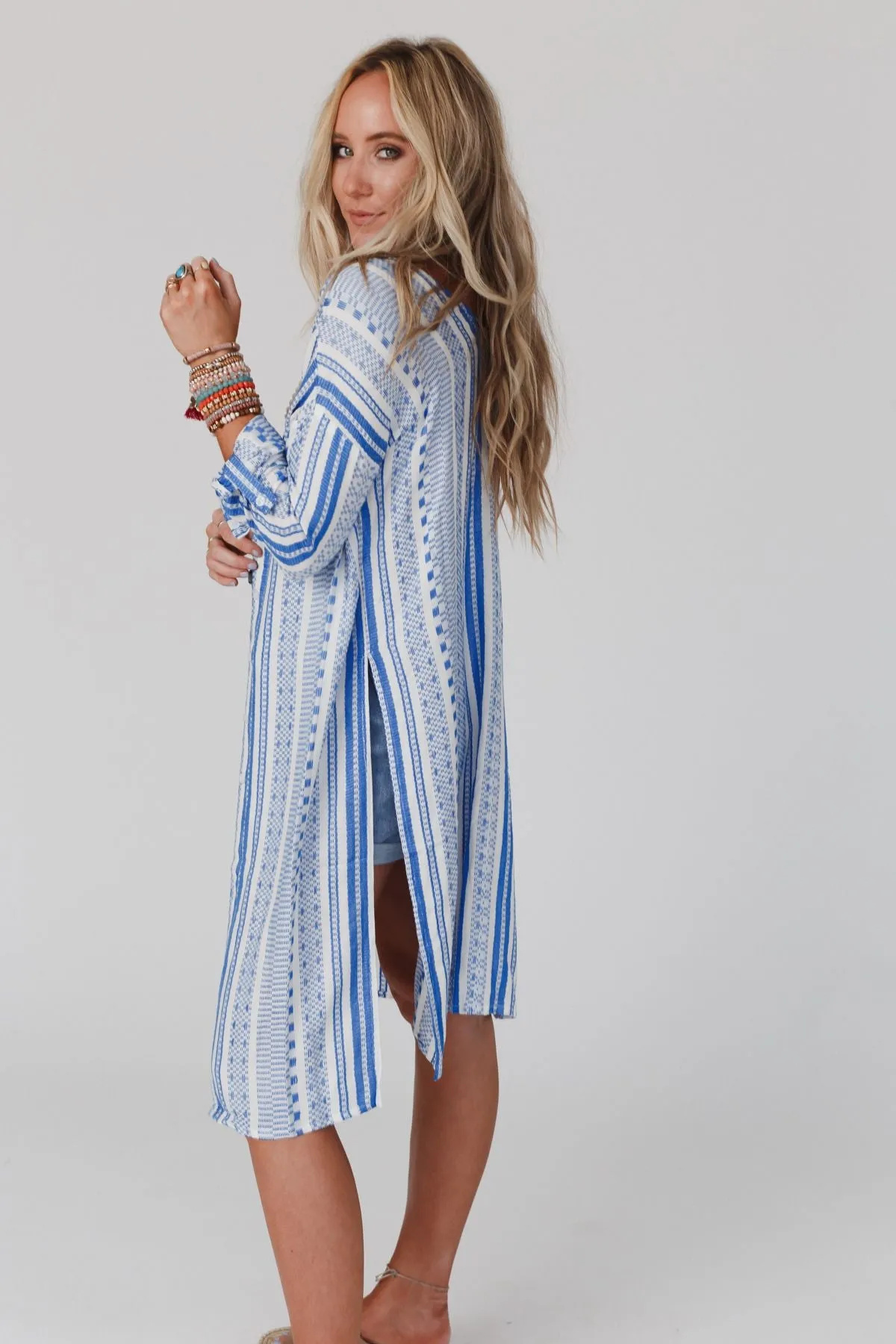 In The Moment Striped Duster - Blue