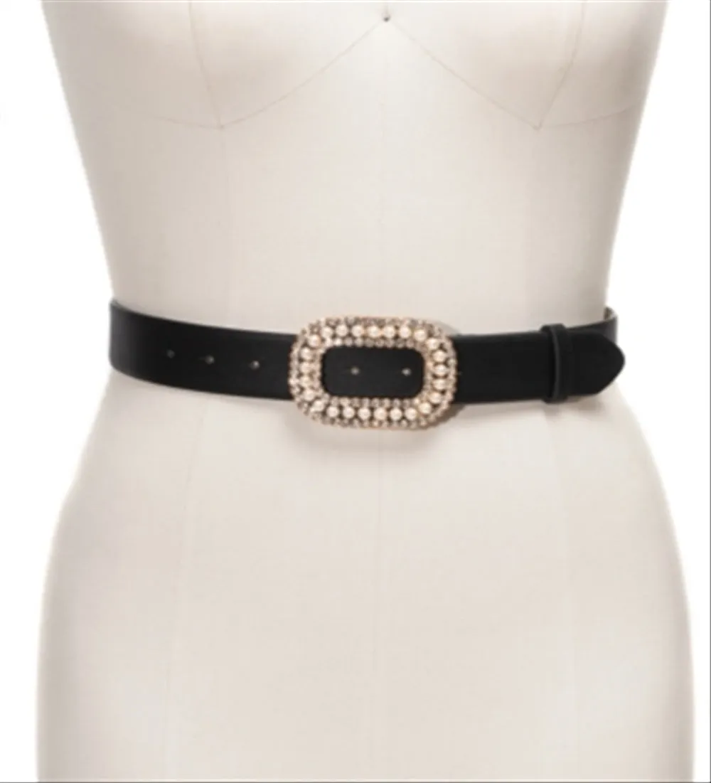 INC International Concepts Women's Embellished Buckle Belt Black Size Large