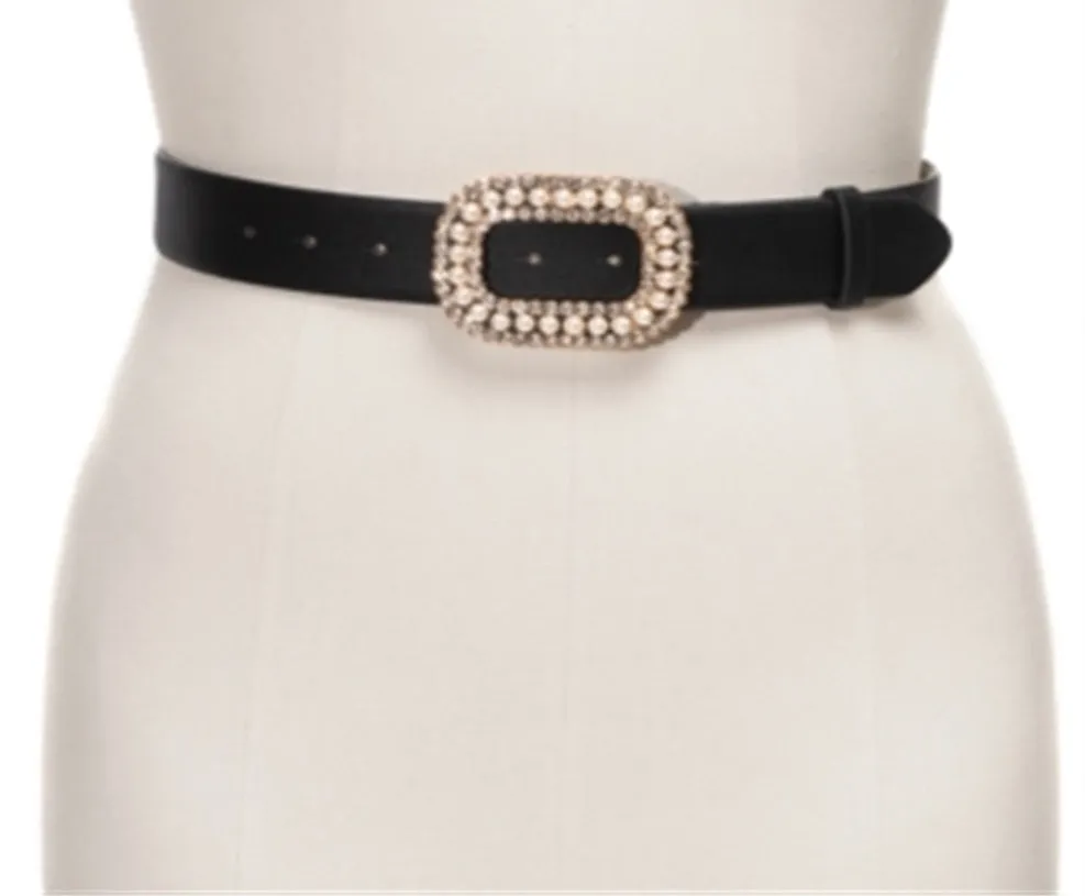 INC International Concepts Women's Embellished Buckle Belt Black Size Large