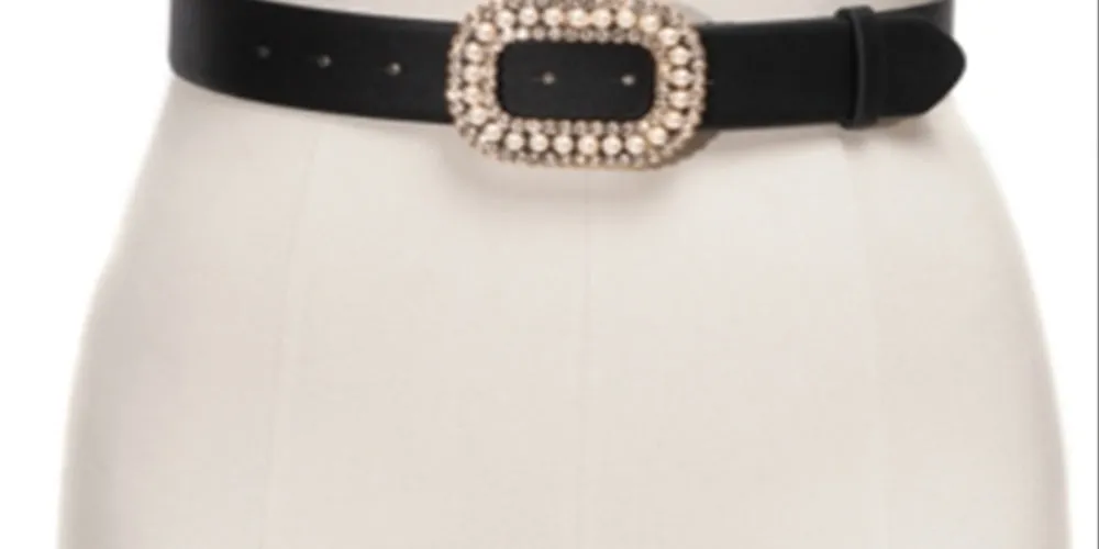 INC International Concepts Women's Embellished Buckle Belt Black Size Large