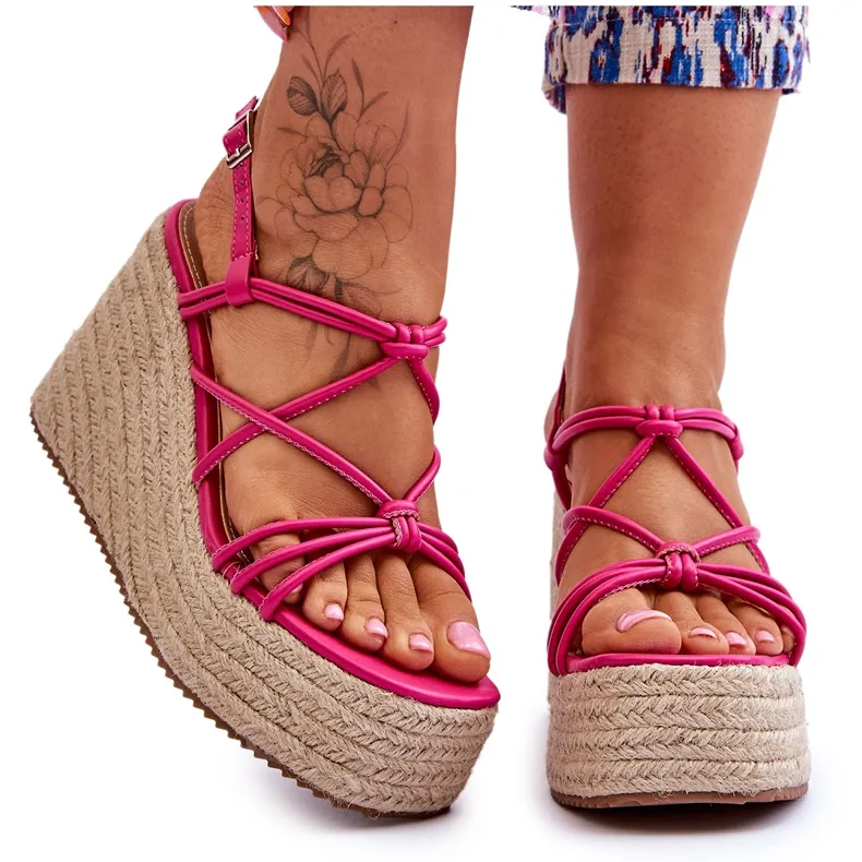 Joia Fashionable Wedge Sandals With Braid Fuchsia Nessia pink