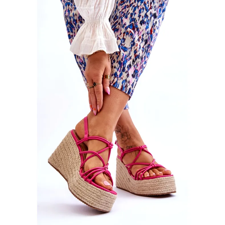 Joia Fashionable Wedge Sandals With Braid Fuchsia Nessia pink