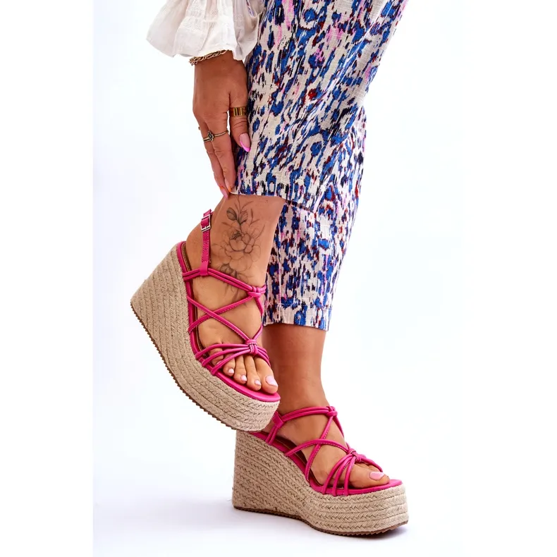 Joia Fashionable Wedge Sandals With Braid Fuchsia Nessia pink