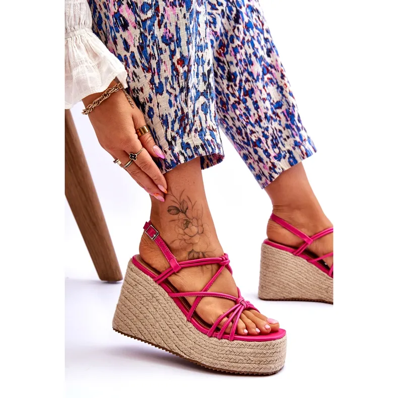 Joia Fashionable Wedge Sandals With Braid Fuchsia Nessia pink