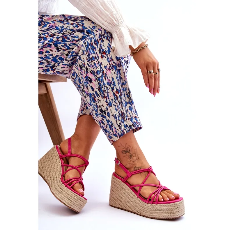 Joia Fashionable Wedge Sandals With Braid Fuchsia Nessia pink