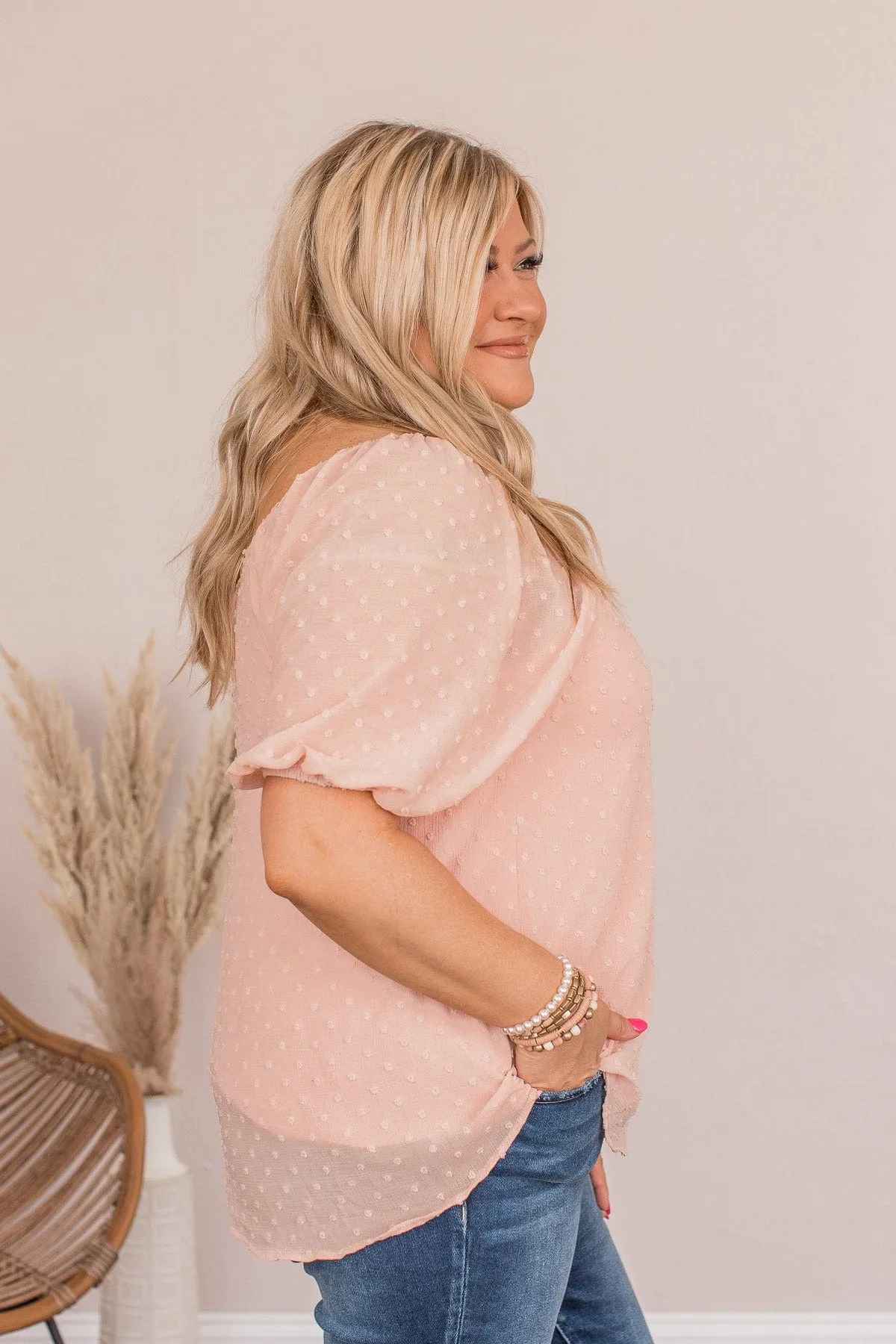 Joy In The Journey Off The Shoulder Blouse- Light Pink