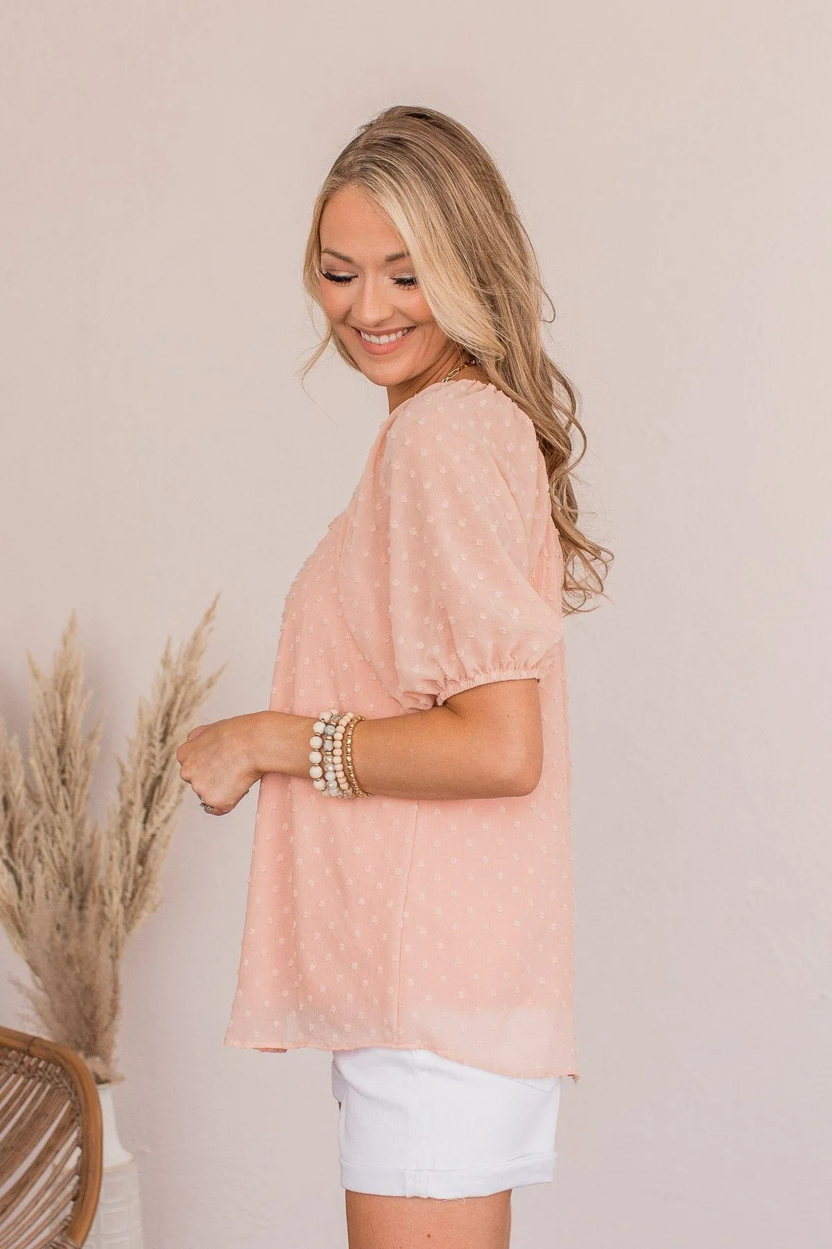 Joy In The Journey Off The Shoulder Blouse- Light Pink