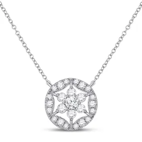 Keene Jewelers 14kt White Gold Womens Round Diamond Floral Cluster Necklace 1/3 Cttw