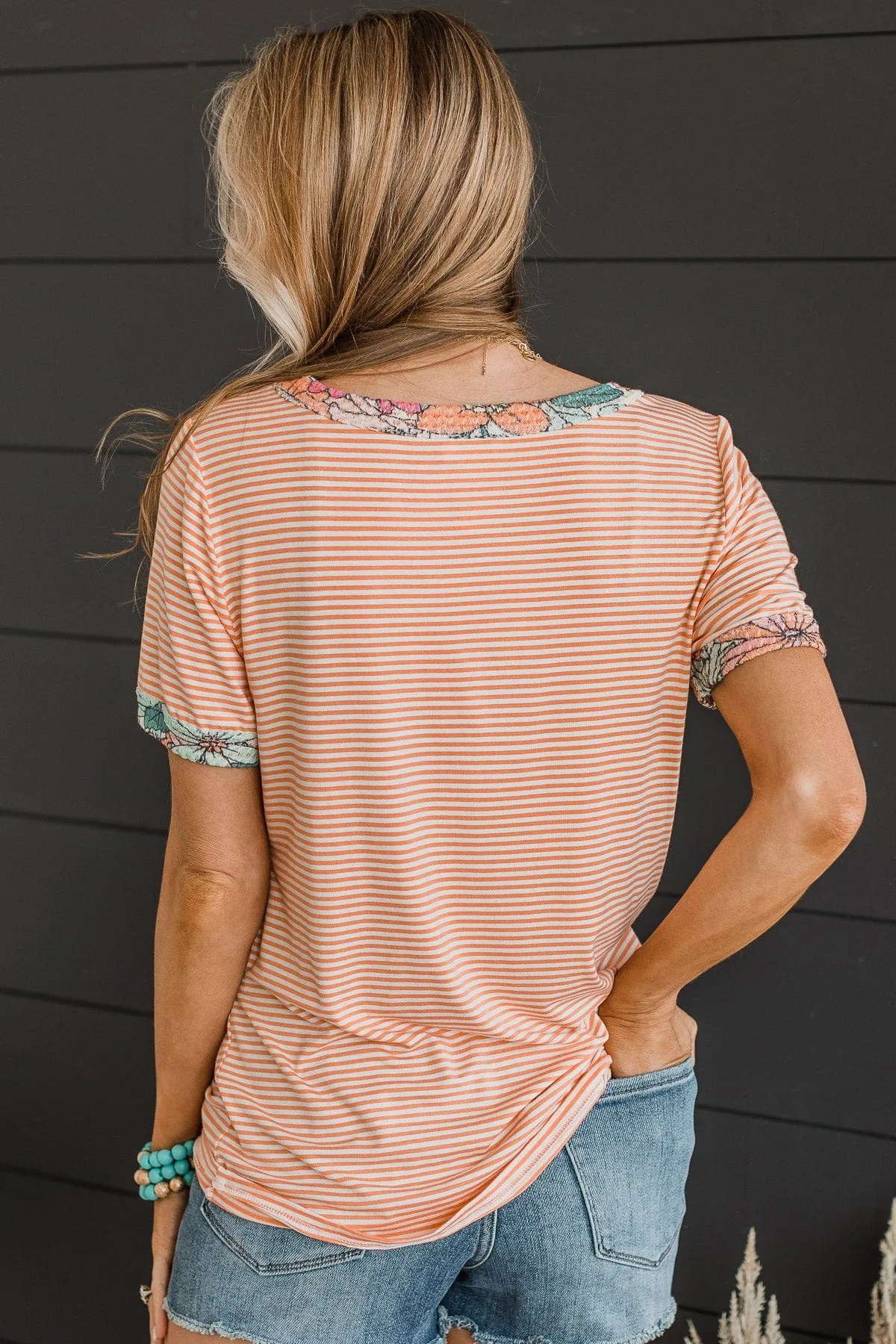 Keep In Touch Striped Top- Orange & Ivory