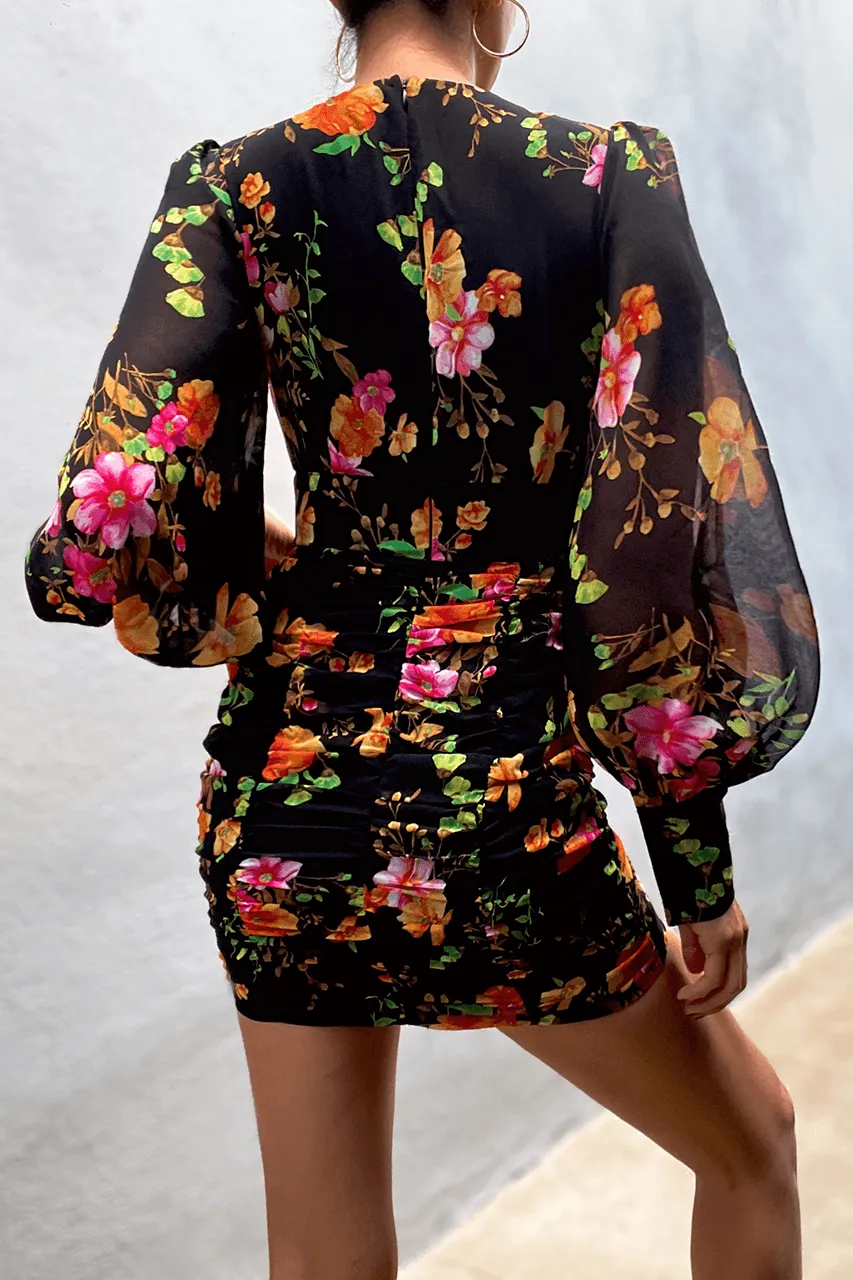 Kim Mini Dress - Black Floral