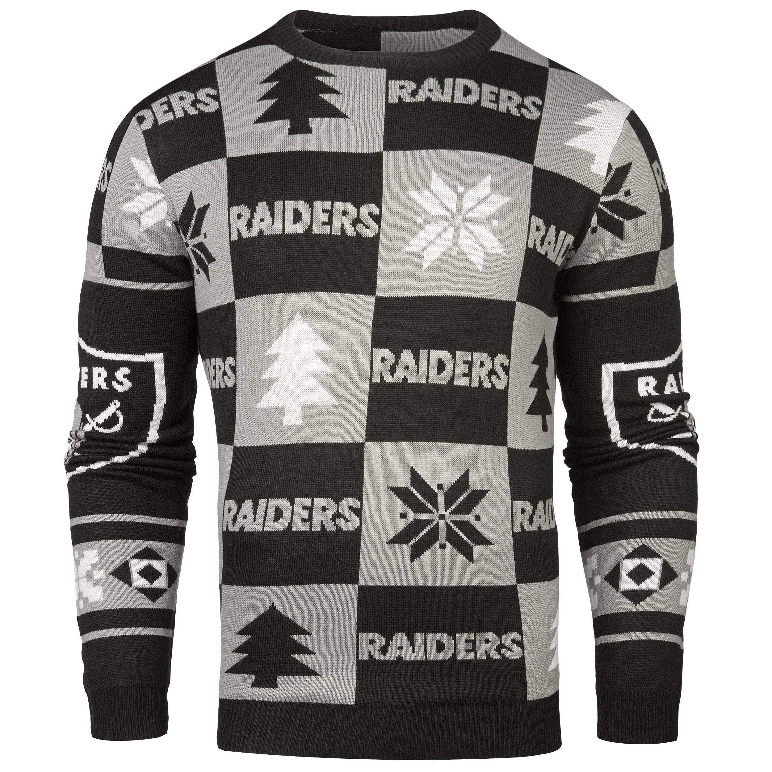 Las Vegas Raiders NFL Forever Collectibles Black & Gray Knit Patches Ugly Sweater