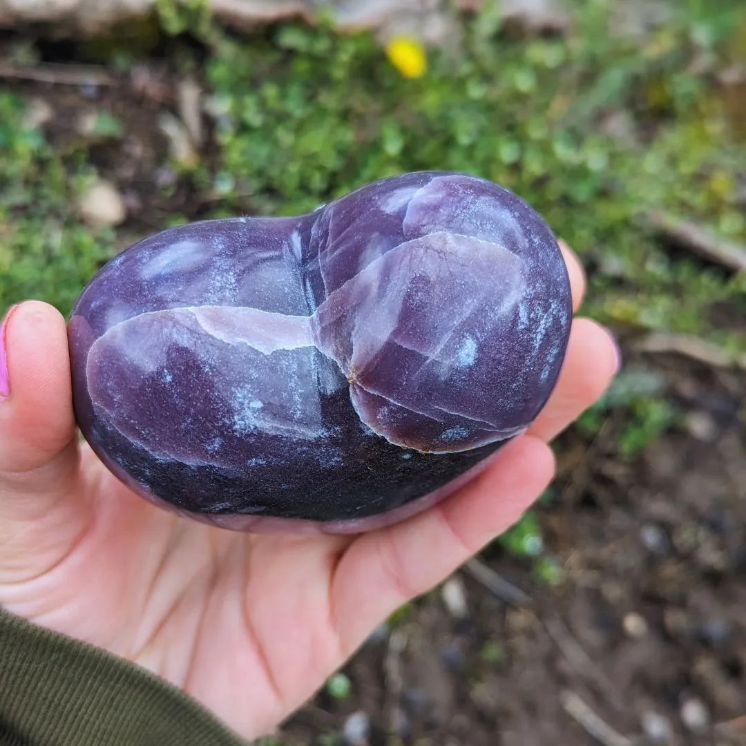 Lavender Purple Mica Lepidolite Sparkling Heart Carvings ~ Large ~ from North Dakota, USA