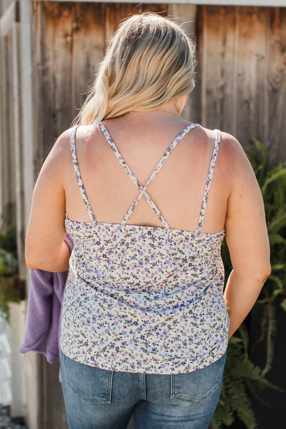 Leave You In Awe Floral Tank Top- Cream & Purple