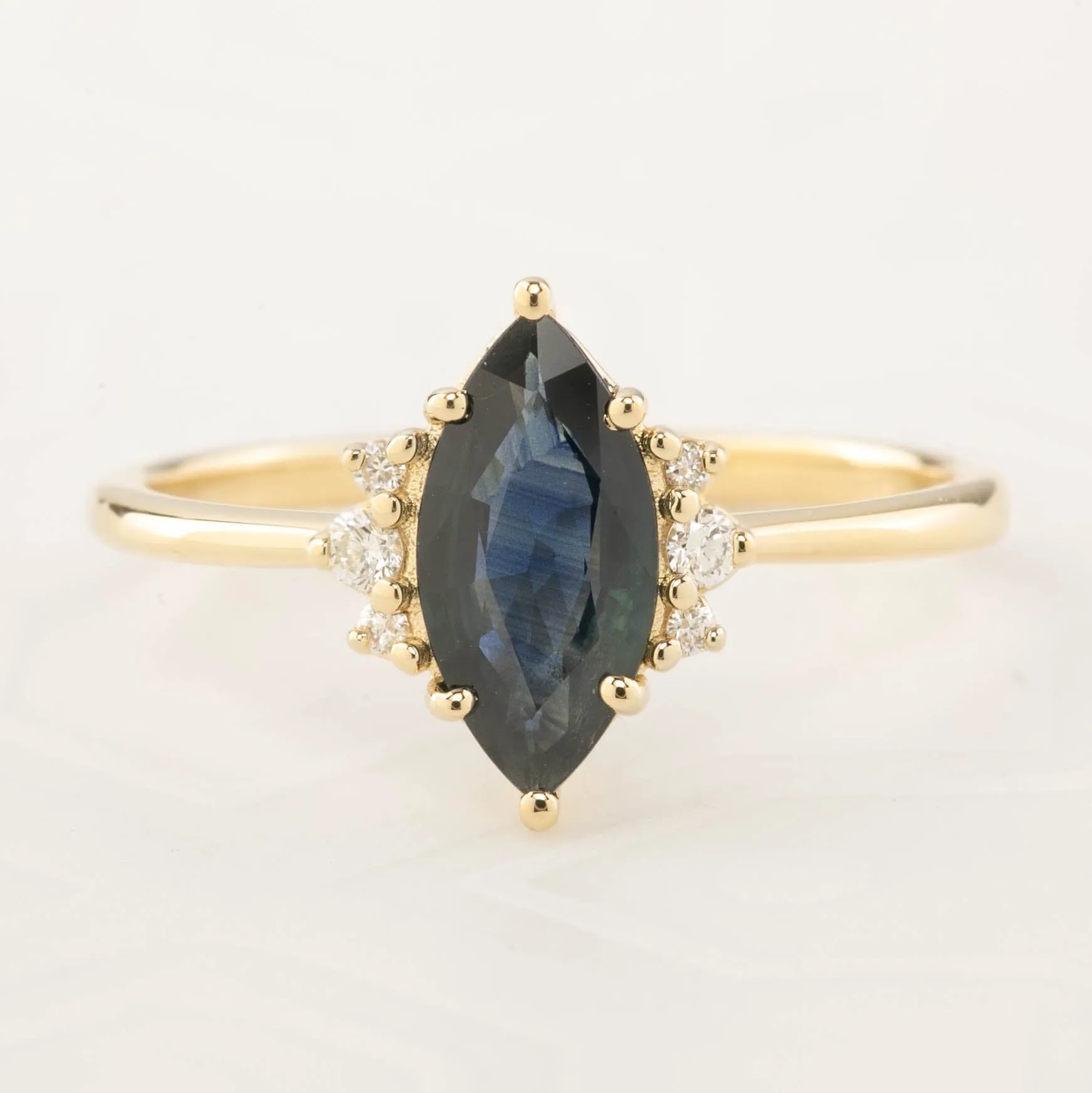 Lena Ring - 0.94ct Marquise Dark Blue Green Sapphire (One of a kind)