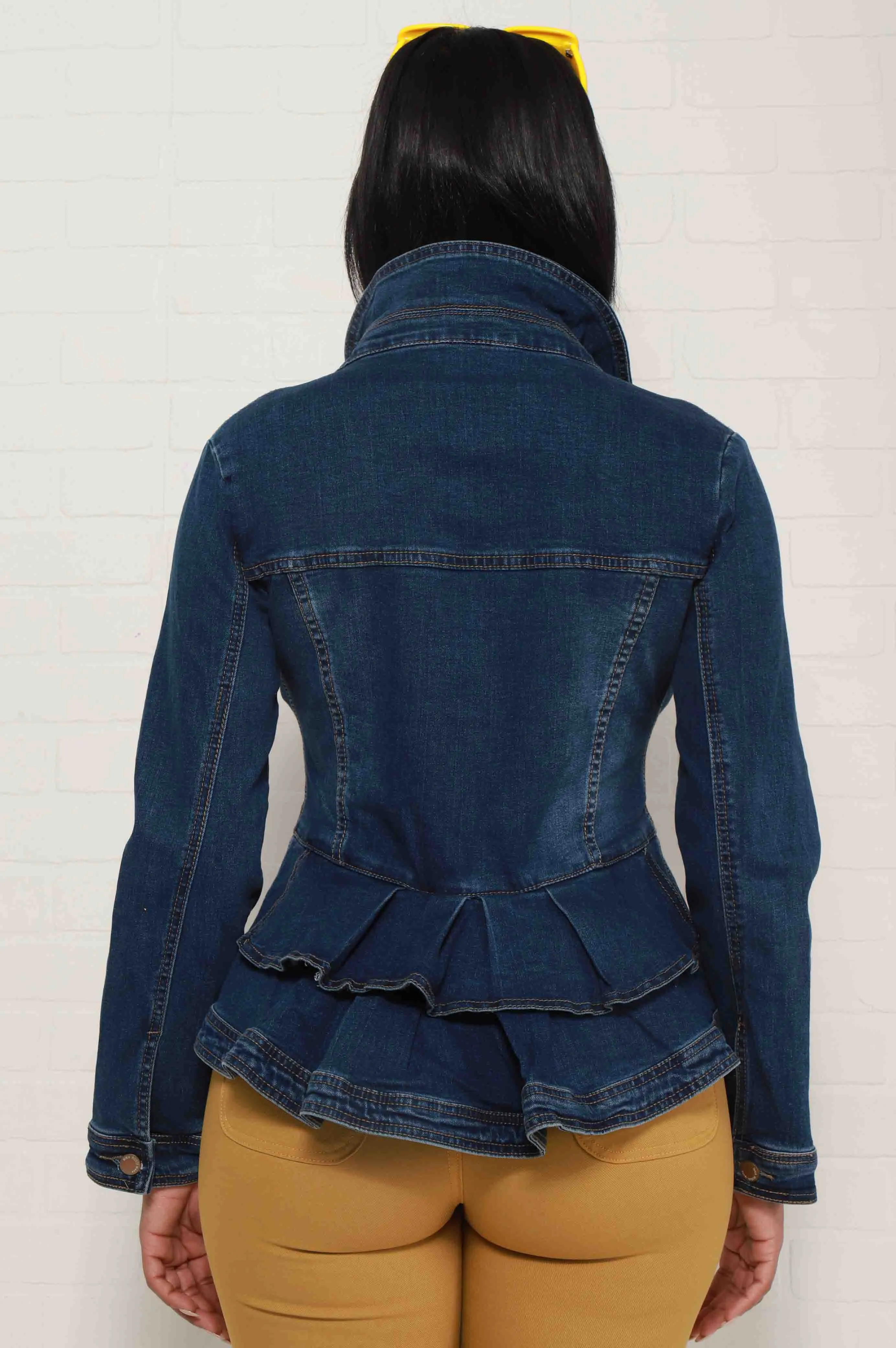 Let You Go Peplum Denim Jacket - Mid Wash