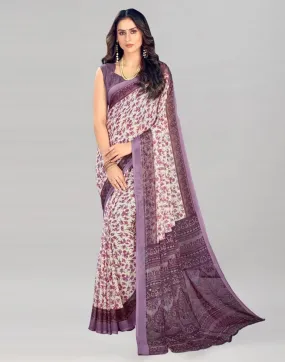 Light Purple Coloured Chiffon Floral Printed Casual saree