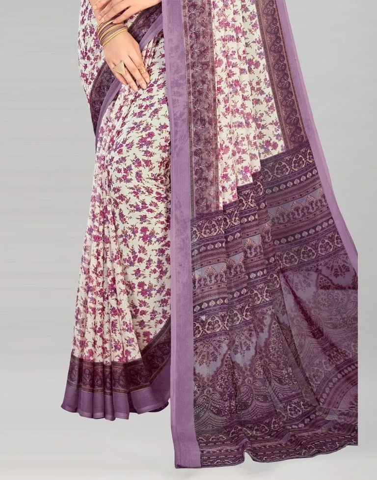 Light Purple Coloured Chiffon Floral Printed Casual saree