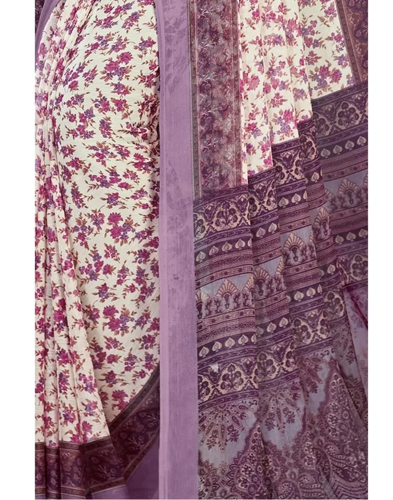 Light Purple Coloured Chiffon Floral Printed Casual saree