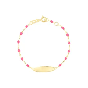 Little Gigi Pink bracelet, Oval plaque, Yellow Gold, 5.1