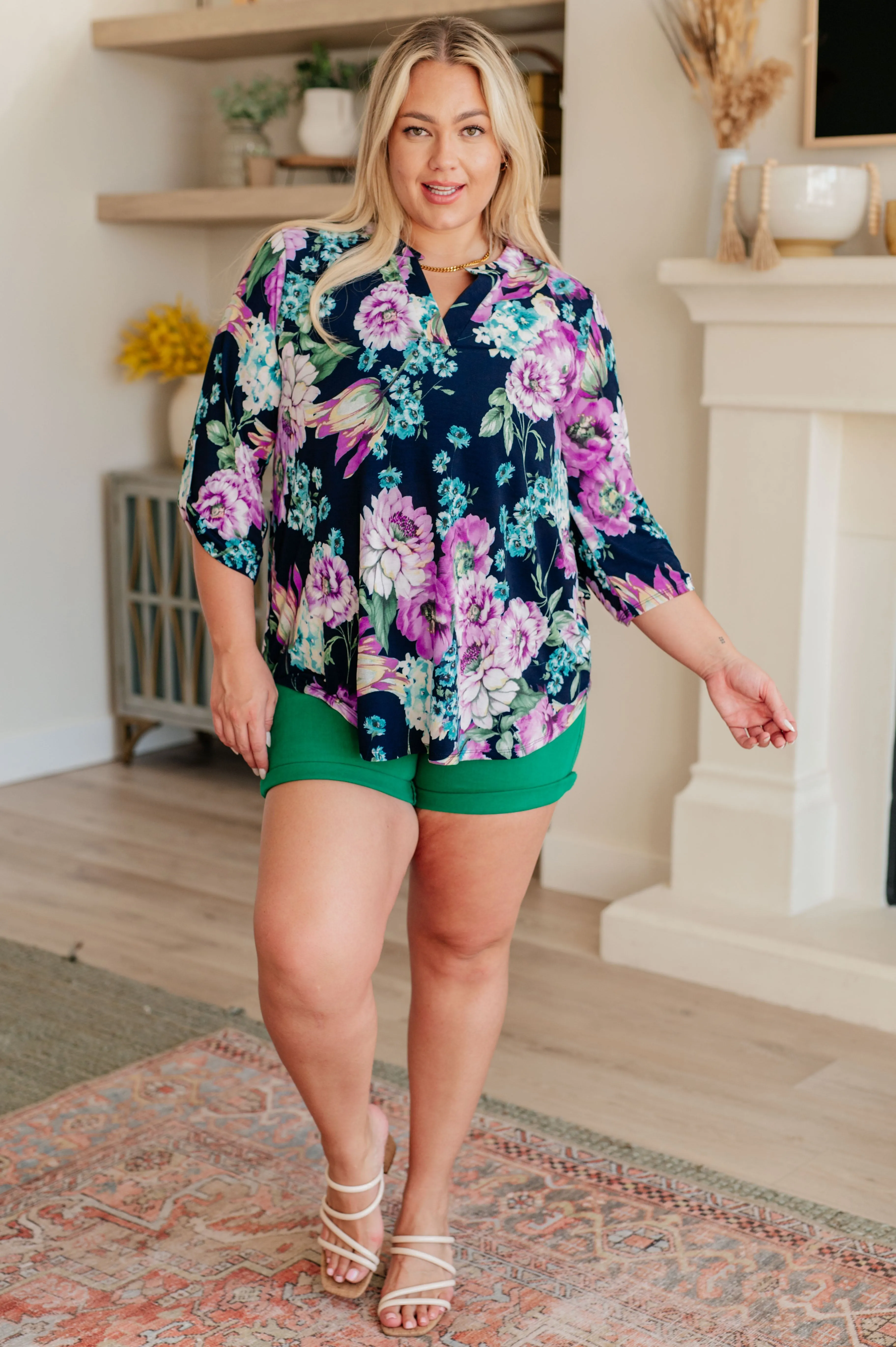 Lizzy Top in Navy and Purple Floral