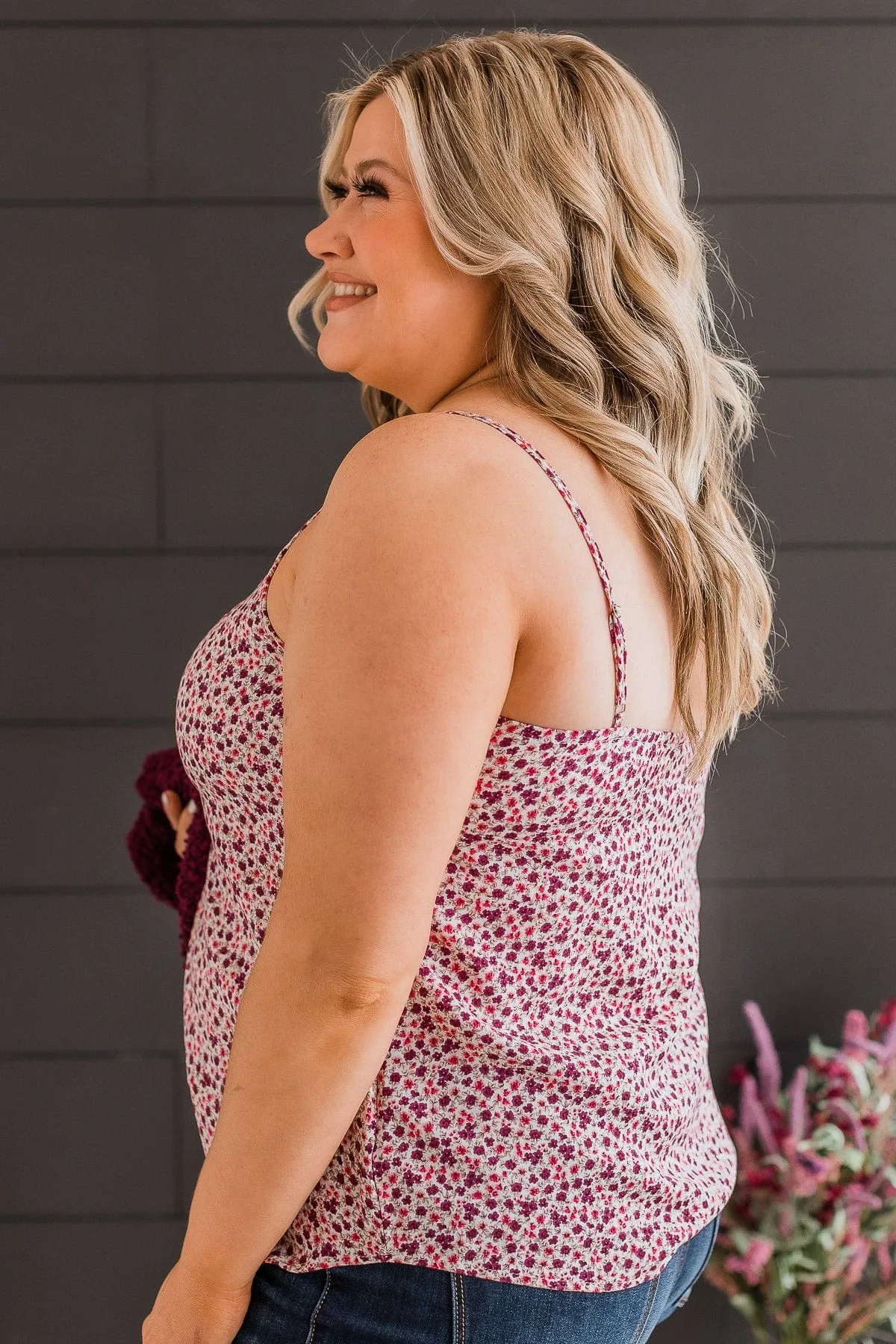 Lost In The Flowers Tank Top- Ivory, Purple, & Pink