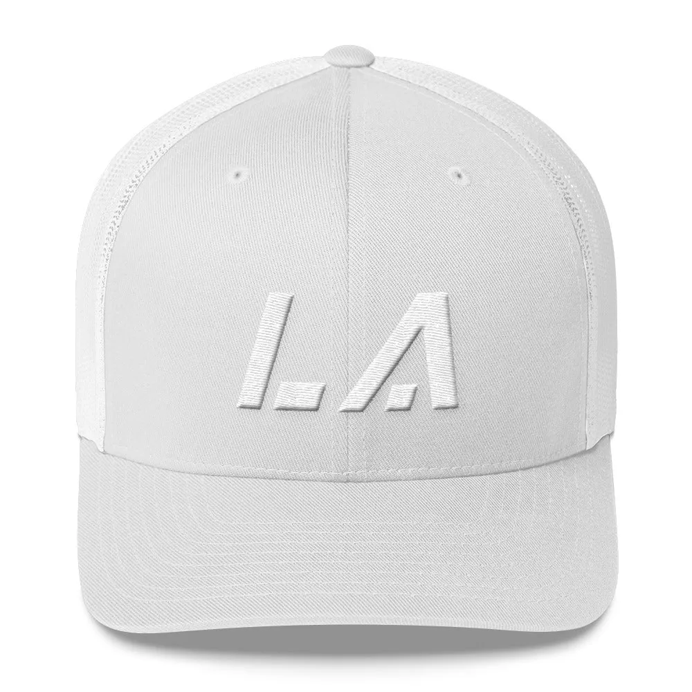 Louisiana - Mesh Back Trucker Cap - White Embroidery - LA - Many Hat Color Options Available