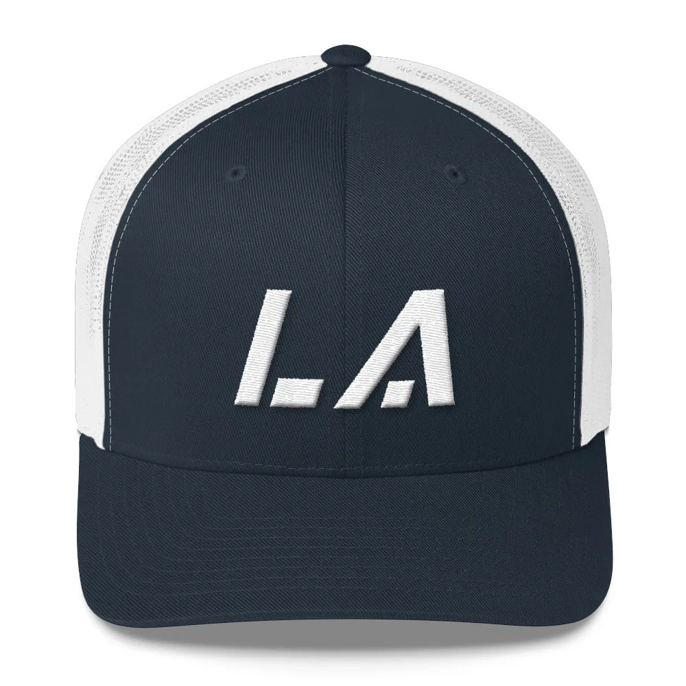 Louisiana - Mesh Back Trucker Cap - White Embroidery - LA - Many Hat Color Options Available