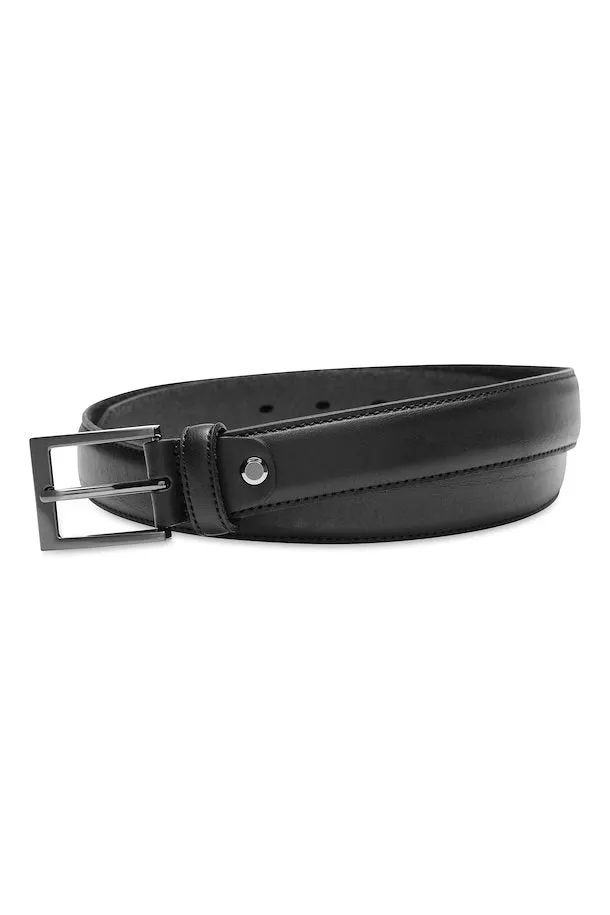 Matinique Frank Leather Belt With Formal Stitch In Black