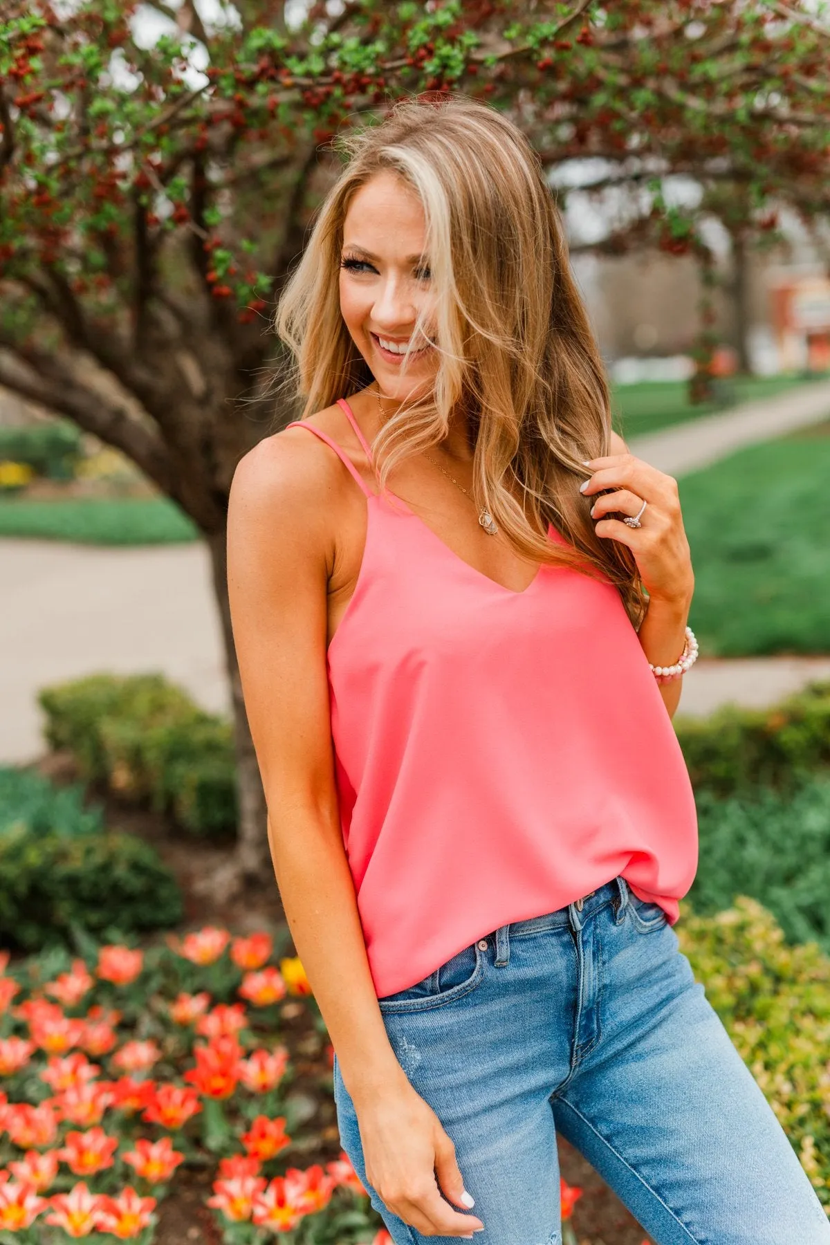 Memories Made Together Criss-Cross Tank Top- Salmon Pink